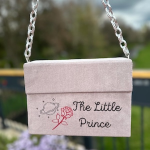 Sac de citation de livre brodé de luxe Le petit prince - Sac à main en velours élégant pour les amateurs de lecture - Cadeau littéraire classique avec emblème
