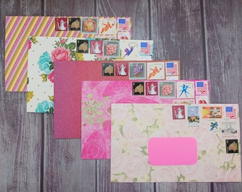 5 Bright Fun Pink Envelopes and Cards