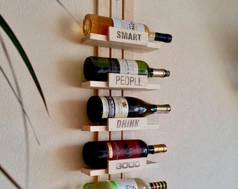 Rustic Wood Hanging Wine Rack: Wall Mounted Home Bar Bottle Shelf