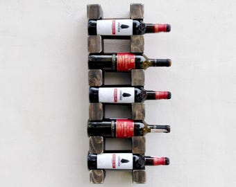 Solid Wood Wine Rack: Wall Mounted Rustic Home Bar Bottle Shelf