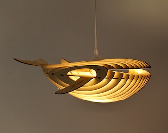 Wooden Whale Ceiling Light, Marine Lighting, Nautical Ceiling Fixture, Whale Sculpture Coastal Home Decor, Wood Pendant Chandelier, DIY Kit.