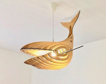 WHALE - Ceiling Chandelier. Handmade Nursery Night Light. Wooden pendant light. Lighting for kid&#39;s room. Hanging lamp. Wooden gift. DIY Kit