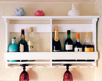Botellero de madera hecho a mano: estante flotante para bar de pared