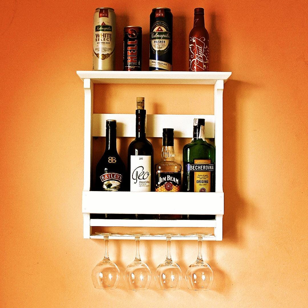 Rustic Wood Whisky Rack: Wall Mounted Mini Bar With Glass Holder - Etsy