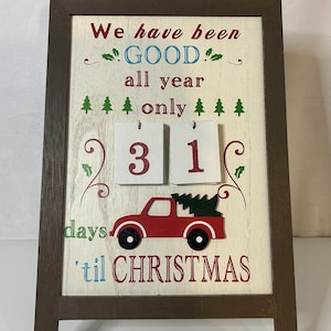 Vintage Rustic Countdown to Christmas Tabletop Decor with Old Fashioned Truck and WoodenFrame