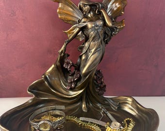 ブロンズ風の妖精の小物入れボウル ファンタジーフィギュア