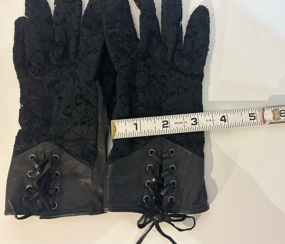 Vintage Goth Leather and Lace Black Lace-up Glove… - image 9