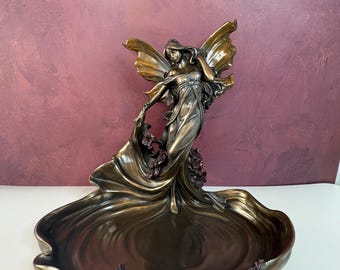 ブロンズ風の妖精の小物入れボウル ファンタジーフィギュア