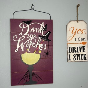 Vintage Halloween Dekor Holzschilder Hexen Wein trinken Separat erhältlich