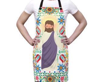 Delantal de Jesucristo, delantal religioso, delantal de cocina, delantal de barbacoa, delantal de cocina, delantal de iglesia, delantal para mujeres, delantal artesanal, delantal mexicano