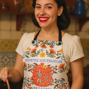 Siempre Hay Frijoles En La Casa Grembiule Cibo messicano Grembiule Grembiule messicano Mandiles Mexicanos Mandiles Bordados Cocina