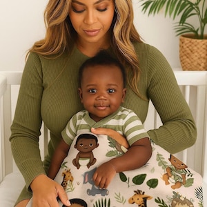 Cute African American Baby Safari Theme Soft Fleece Blanket Safari Nursery African American Baby Shower Gift African American Boy Blanket