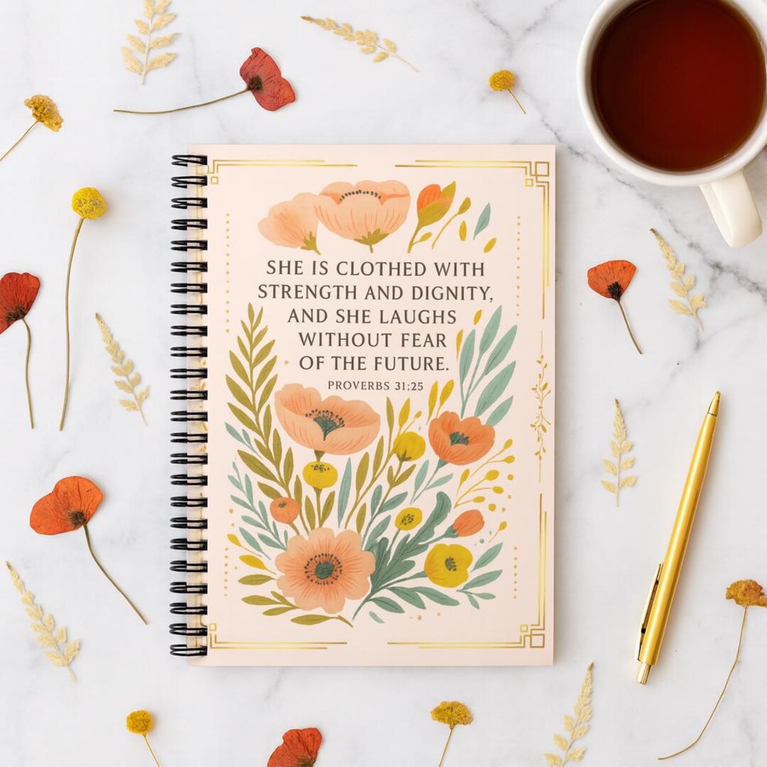 Proverbs 31:25 Floral Spiral Notebook Bible Verse Scripture Notebook ...