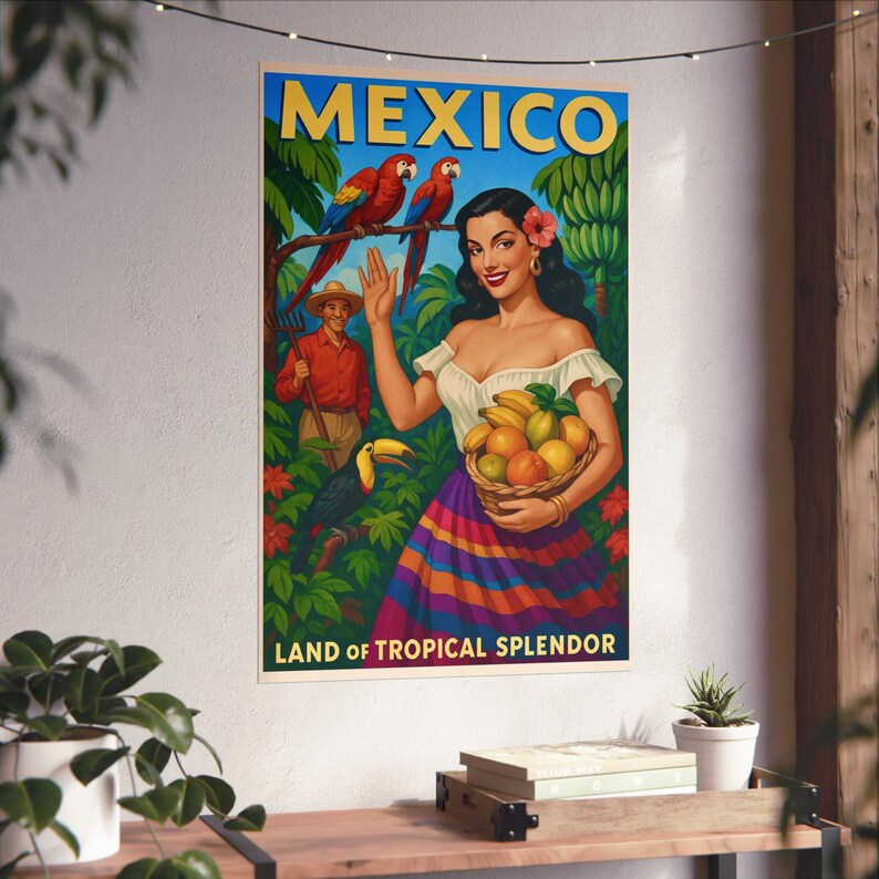 Retro Vintage Art Deco Mexico Travel Poster Mexican Wall Art ...