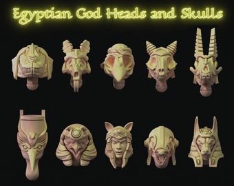 Ancient Egyptian God Heads and Skulls 10pcs Miniatures | 28mm scale | Tabletop RPG | Wargaming  | 3D resin printed  | unpainted