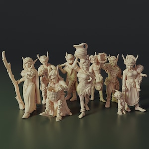 Elven Villagers Townsfolk Citizen Miniatures Set | 28mm - 32mm scale | Tabletop RPG | Wargaming  | 3D resin printed  | unpainted