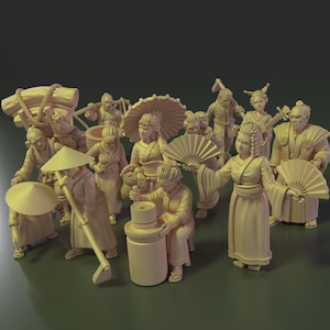 Asian Villagers Townsfolk Citizen Miniature Pack | 28mm - 32mm scale | Tabletop RPG | Wargaming  | 3D resin printed  | unpainted