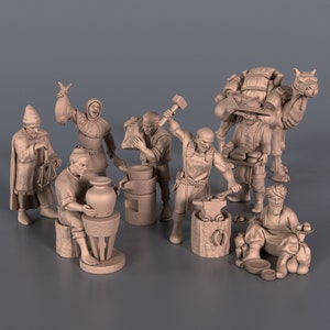 Tradesmen Townsfolk Villagers Citizen Miniatures Pack | 28mm - 32mm scale | Tabletop RPG | Wargaming  | 3D resin printed  | unpainted