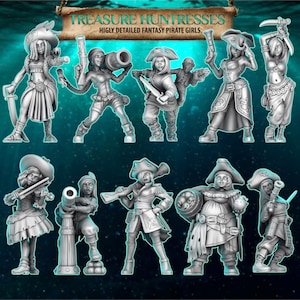 Female Pirate Miniatures: 28mm 32mm | TTRPG, Wargaming | 3D printed resin, unpainted