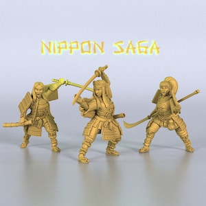 Japanese Women Samurai Miniatures Set: 3D Resin Printed, Unpainted (28mm - 32mm Scale)