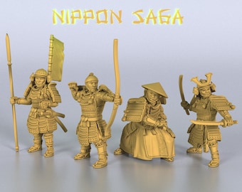 Japanische Samurais Miniaturen: 28 mm 32 mm Maßstab | Tabletop-Rollenspiel, Wargaming | 3D Kunstharz gedruckt, unbemalt