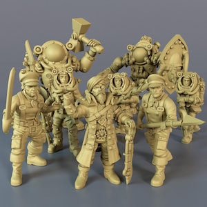 Nautilus Crew Miniaturen Set | 28 mm - 32 mm Skala | Tabletop-Rollenspiel | Kriegsspiele | 3D Harz gedruckt | unbemalt