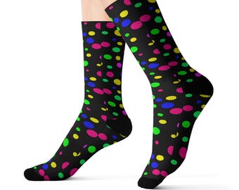 Neon Polka Dot Socks | Colorful Dot Pattern Crew Socks
