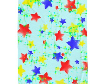 Colorful Star Pattern Velveteen Plush Blanket | Bright Retro Stars