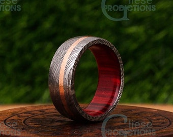 Damascus Whiskey Barrel Steel Ring / Man Wood Wedding Ring / Man Promise Ring Damascus Steel Ring Man Ring Engagement Ring Man Wedding Band