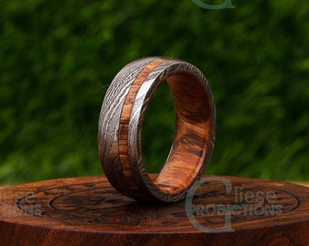 Damascus Whiskey Barrel Steel Ring / Man Wood Wedding Ring / Man Promise Ring Damascus Steel Ring Man Ring Engagement Ring Man Wedding Band