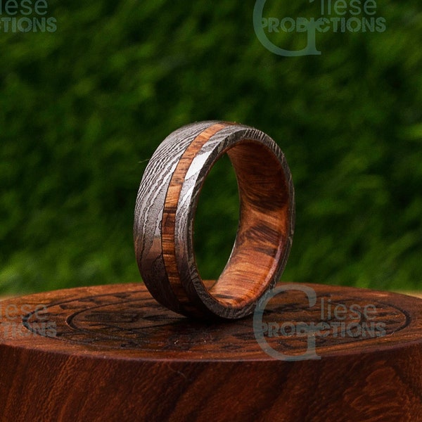 Damascus Whiskey Barrel Steel Ring / Man Wood Wedding Ring / Man Promise Ring Damascus Steel Ring Man Ring Engagement Ring Man Wedding Band