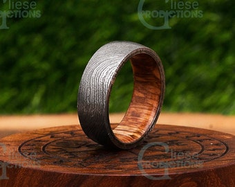 Damascus Whiskey Barrel Steel Ring / Man Wood Wedding Ring / Man Promise Ring Damascus Steel Ring Man Ring Engagement Ring Man Wedding Band