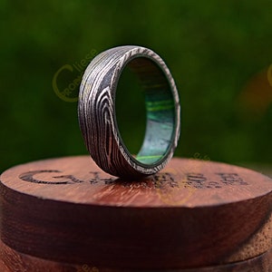 Black Lining Damascus ring  / Man Wood Wedding Ring / Man Promise Ring Damascus Steel Ring Man Ring Engagement Ring Man Wedding Band