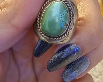 Vintage Navajo Sterling Silver Royston Turquoise Stamped Ring Sz 5/5.5
