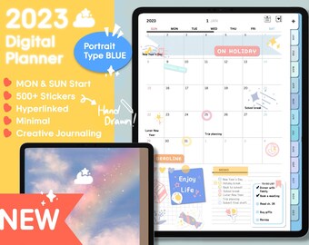 Digital Planner – CALM BLUE・Illustrated Covers & Cute Stickers・Hyperlinked・Goodnotes