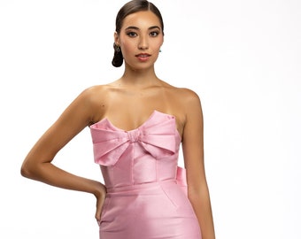 Pink Bow Cocktail Dress with Bow Train