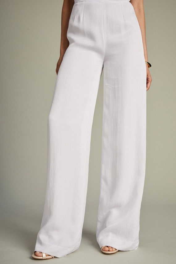 White Formal Jumpsuit with Herringbone Pleat