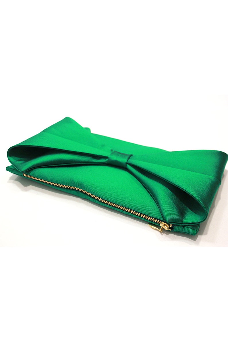 Silk Wool Bow Clutch Green