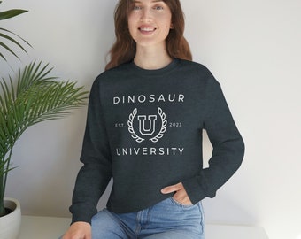 Dinosaurs University Crewneck Sweatshirt, Minimalist Sweat Shirt, Loose Fit Crew Neck Sweater