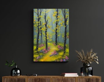 Forest Oil Painting Printable Poster, Trees & Flowers Wall Art, Nature Inspired Décor, Instant Download