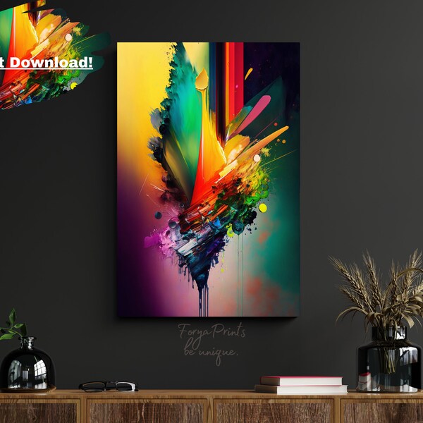 Abstract Colorful Brushstroke Art, Vibrant Printable Wall Decor, Instant Download, Modern Home Accent