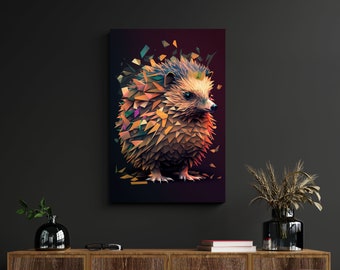 Polygon Hedgehog Poster with Confetti, Brown & Colorful, Red Gradient Background