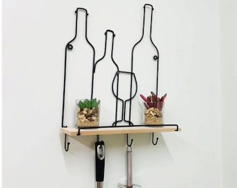 Wooden Entrway Shelf Handmade Wine Bottle Design