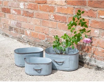 Three Outdoor Garden Planters With Handles Metal
