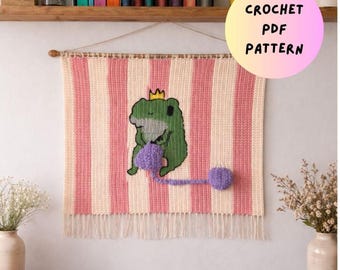Tapiz de rana a crochet / Patrón escrito en PDF / Ideal para principiantes / Decoración de pared