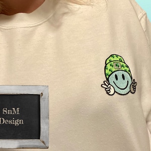 Embroidered St Patrick&#39;s Day Smiley Face Sweatshirt
