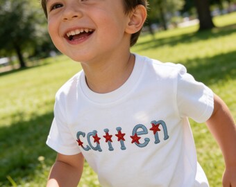 Fourth of July kid's stars monogram