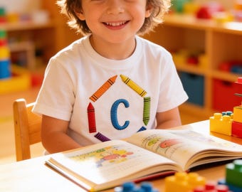 Personalized back to school unisex shirt crayon monogram design with your custom name