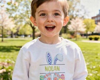 Camiseta personalizada de coelhinho da Páscoa azul para menino