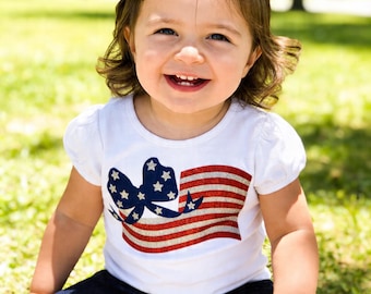 Girls' 4th of July Flag Shirt, Custom Embroidered 4th of July Tee, Girl Personalized Shirt, Independence Day Shirt, Monogram Toddler Shirt